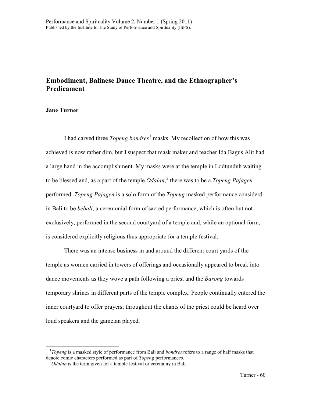 Embodiment, Balinese Dance Theatre, and the Ethnographer's Predicament