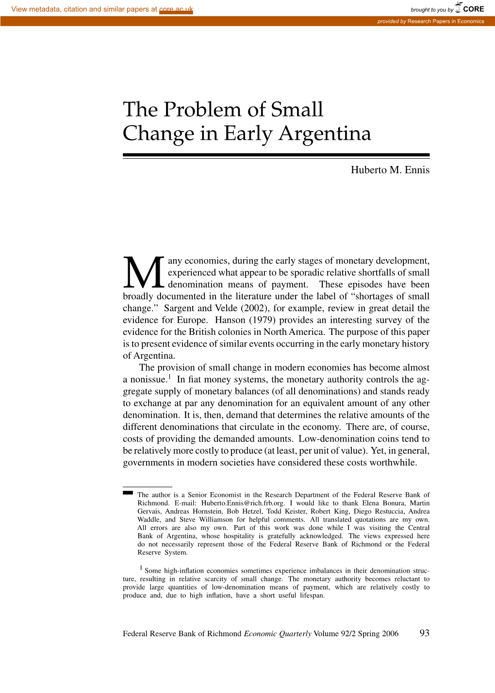 The Problem of Small Change in Early Argentina