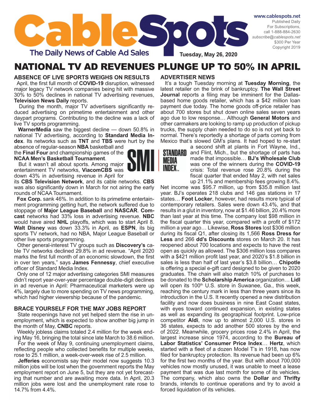 National Tv Ad Revenues Plunge up to 50% in April