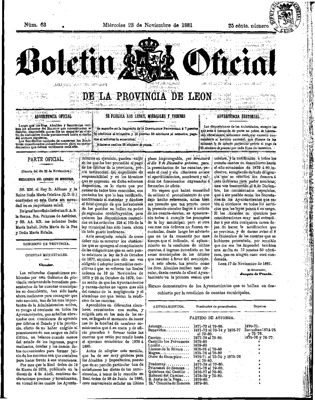 Núm. 63 Miércoles 23 De Noviembre De 1881 25 Cénts. Número