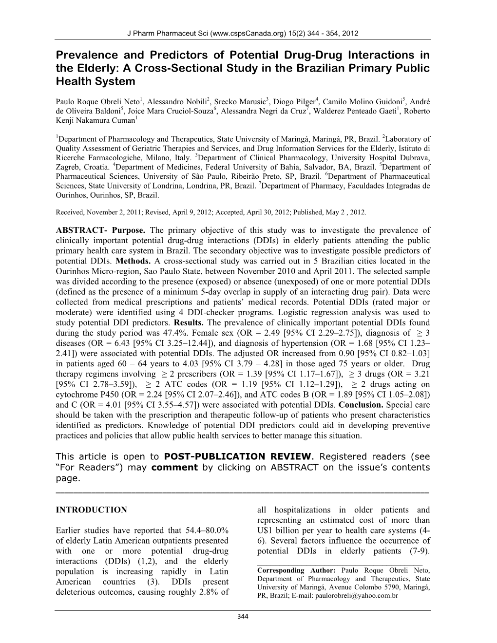 Prevalence and Predictors of Potential Drug-Drug Interactions in the Elderly: a Cross-Sectional Study in the Brazilian Primary Public Health System