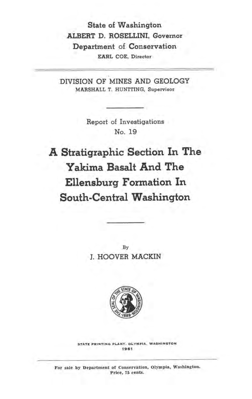 Yakima Basalt and the Ellensburg Formation in South-Central Washington