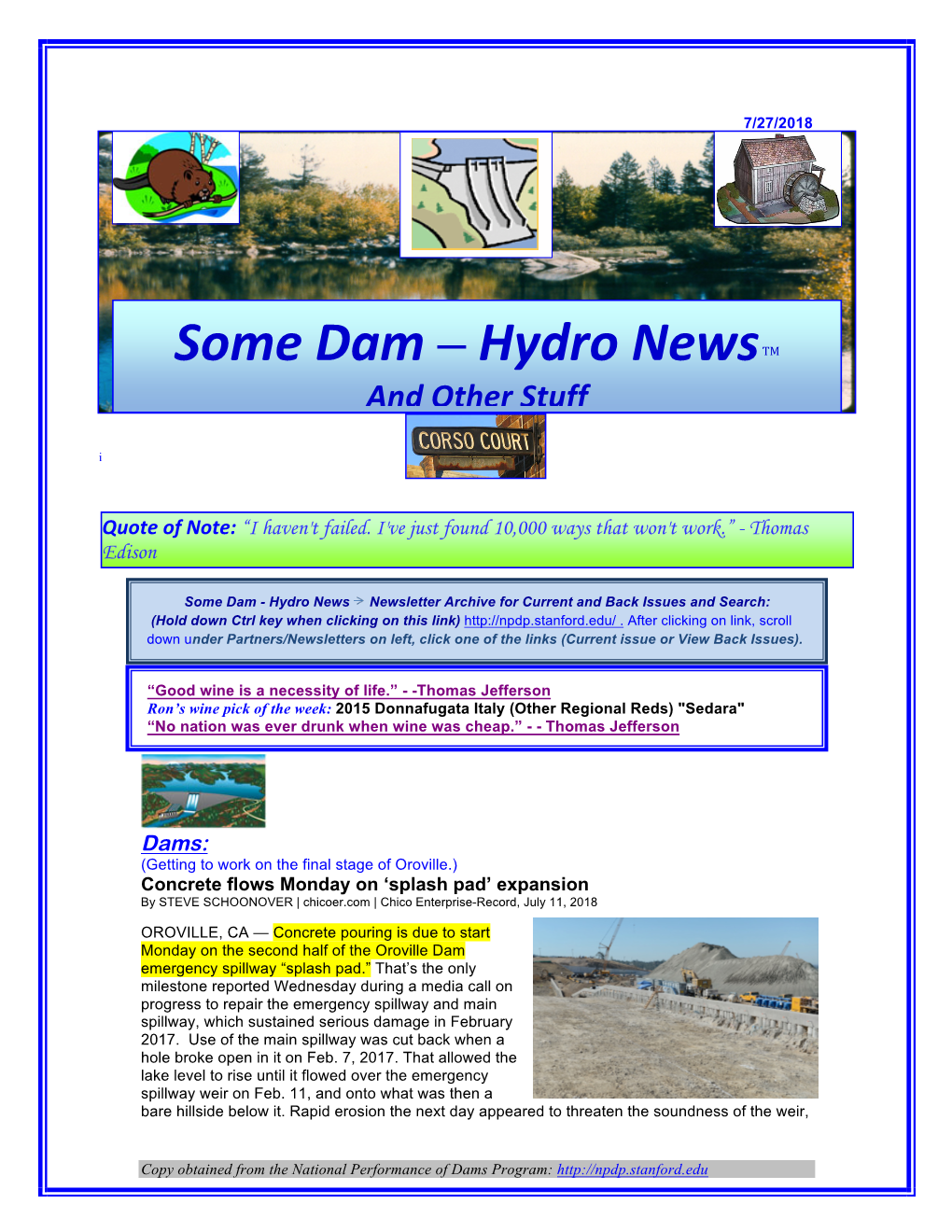 Some Dam – Hydro News TM and Other Stuff