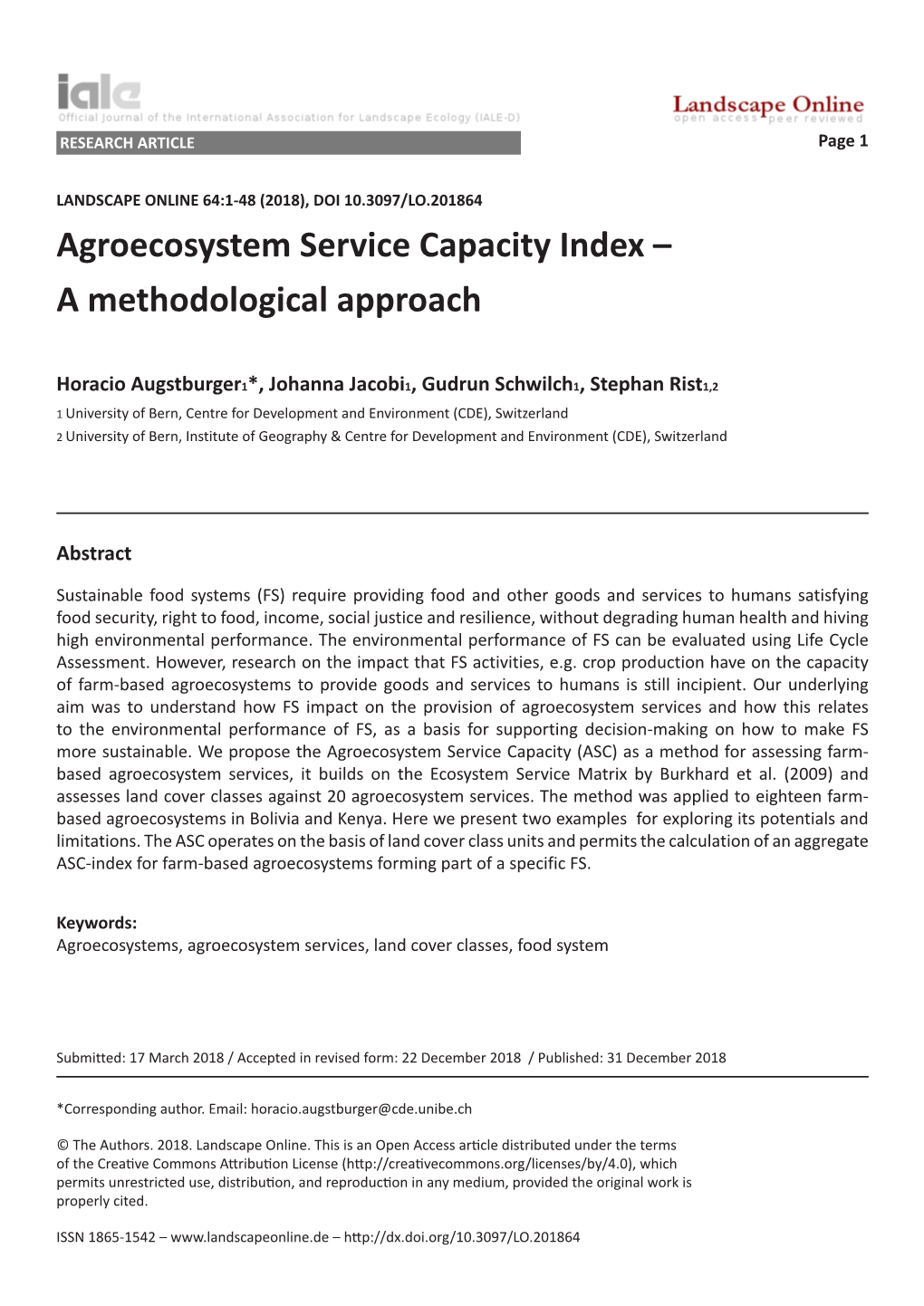 Agroecosystem Service Capacity Index – a Methodological Approach