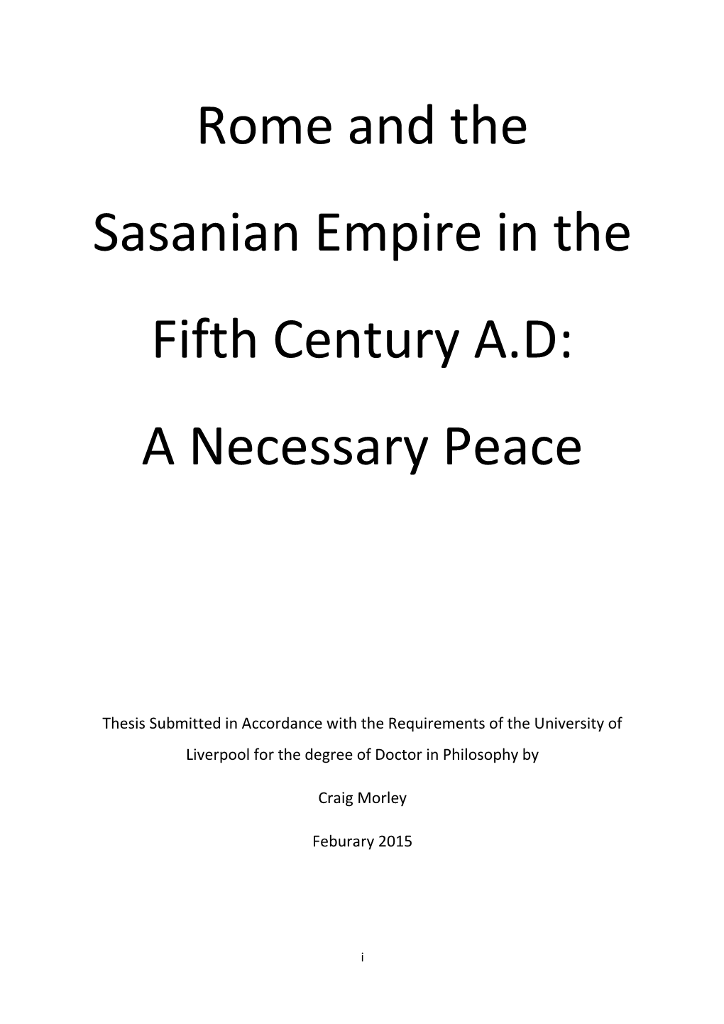 Rome and the Sasanian Empire in the Fifth Century AD