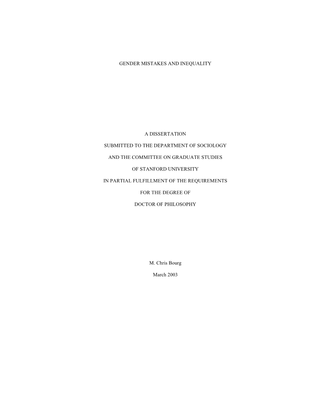 Gender Mistakes and Inequality a Dissertation