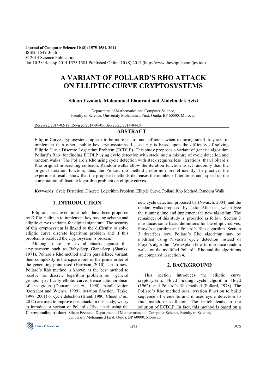 A Variant of Pollard's Rho Attack on Elliptic Curve Cryptosystems