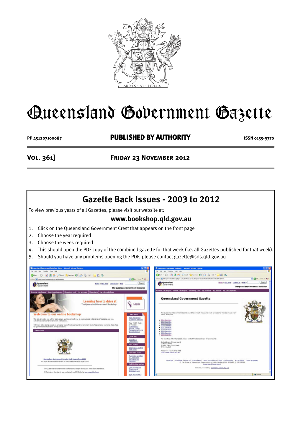 Queensland Government Gazette Extraordinary PP 451207100087 PUBLISHED by AUTHORITY ISSN 0155-9370