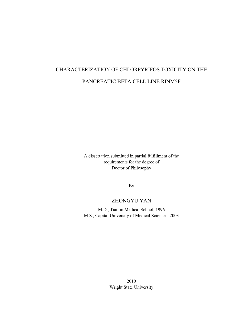 Characterization of Chlorpyrifos Toxicity on The