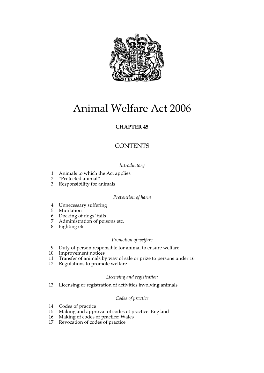 Animal Welfare Act 2006