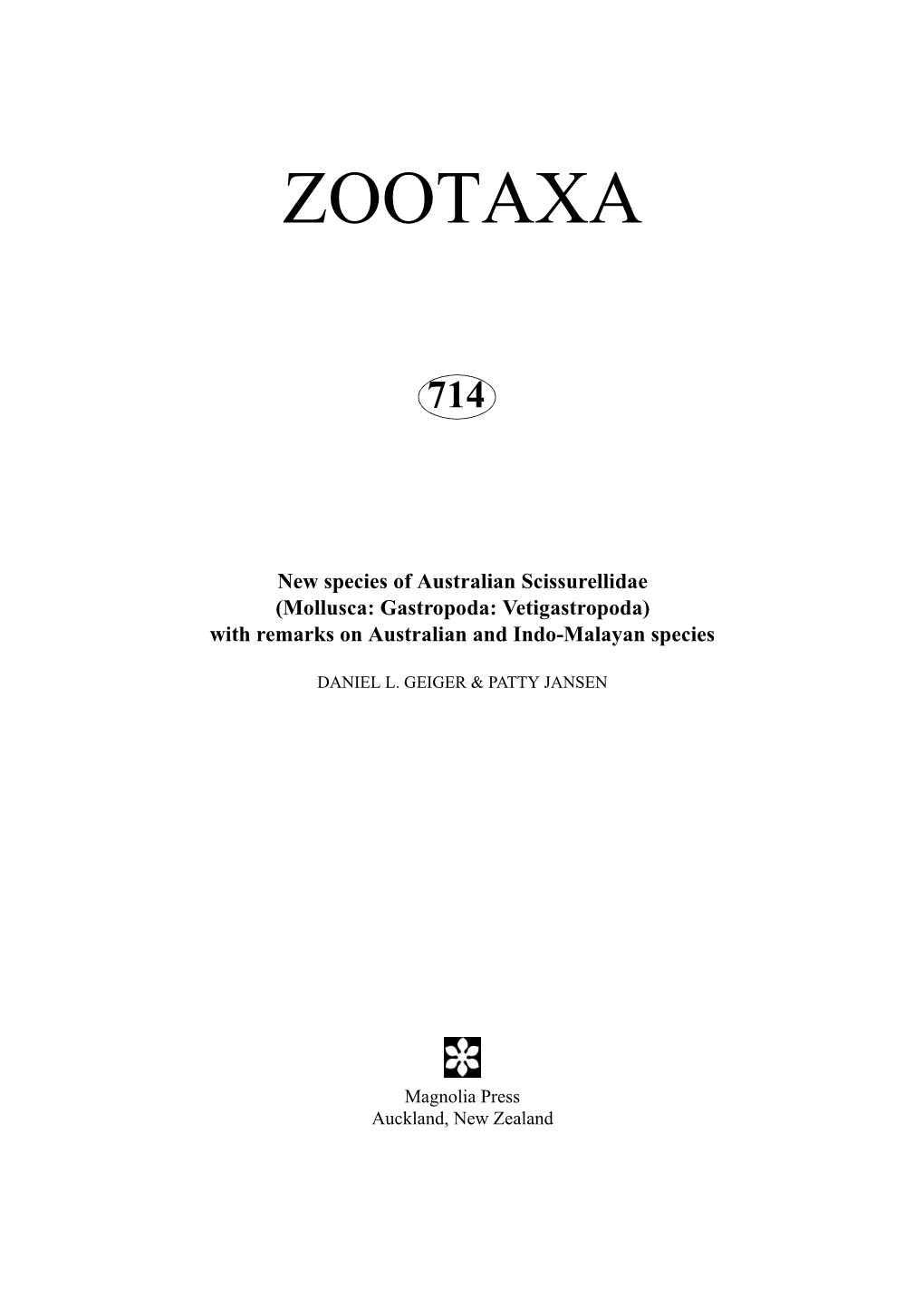 Zootaxa, Mollusca, Vetigastropoda