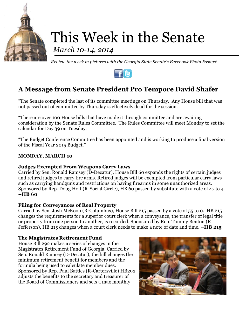 This Week in the Senate March 10-14, 2014