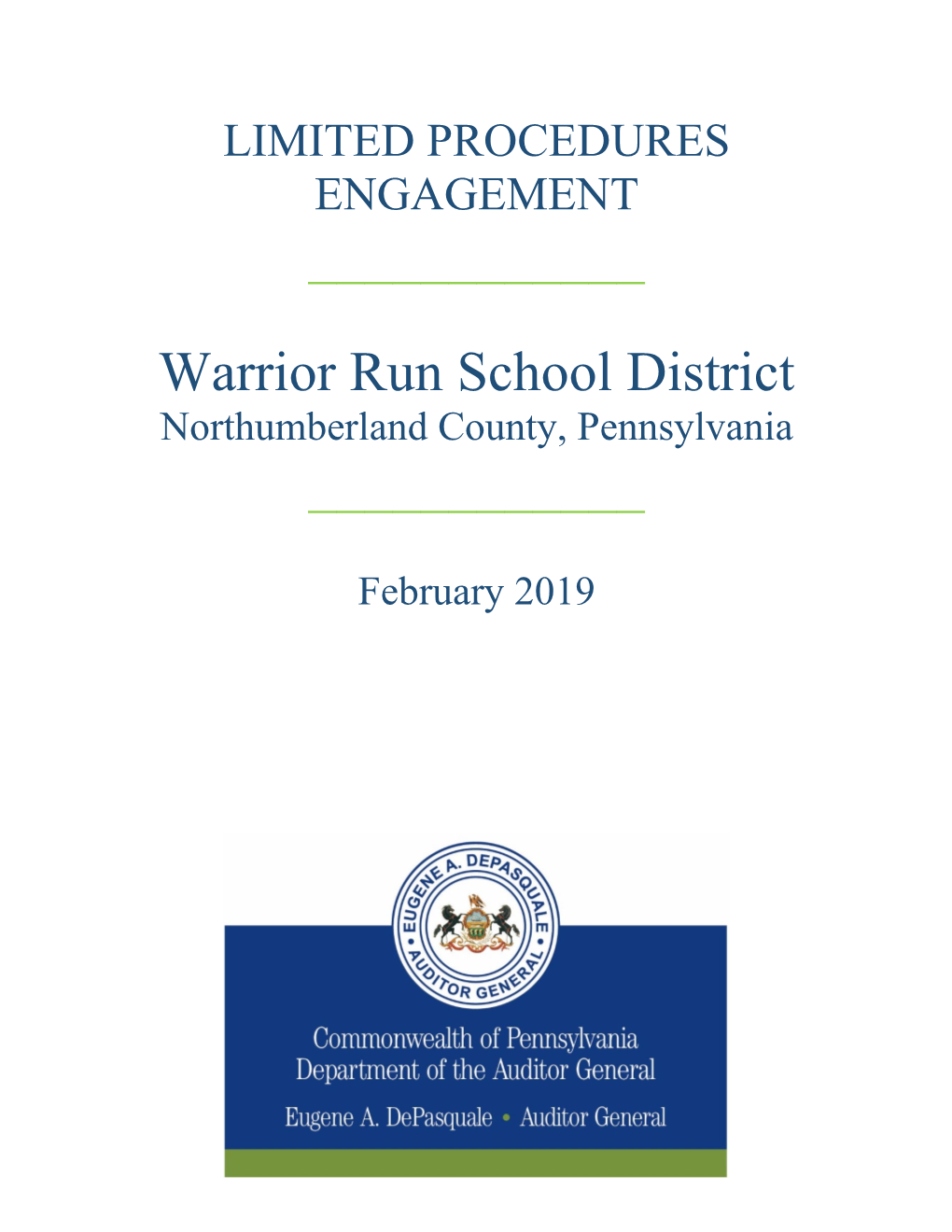 Warrior Run School District Northumberland County, Pennsylvania ______