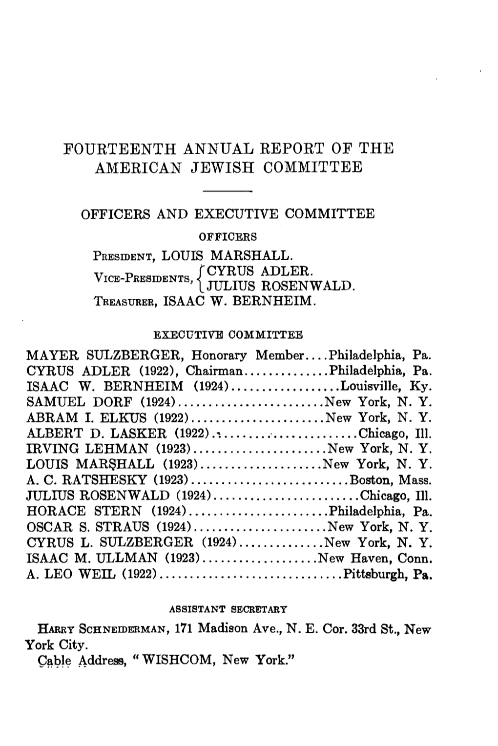 Annual Report of the American Jewish Committee (1921-1922)