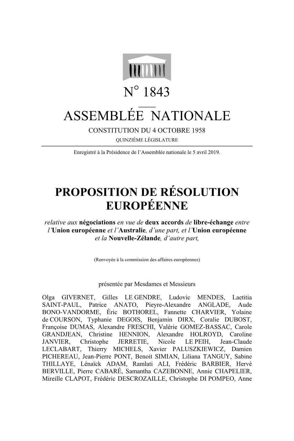 N° 1843 Assemblée Nationale