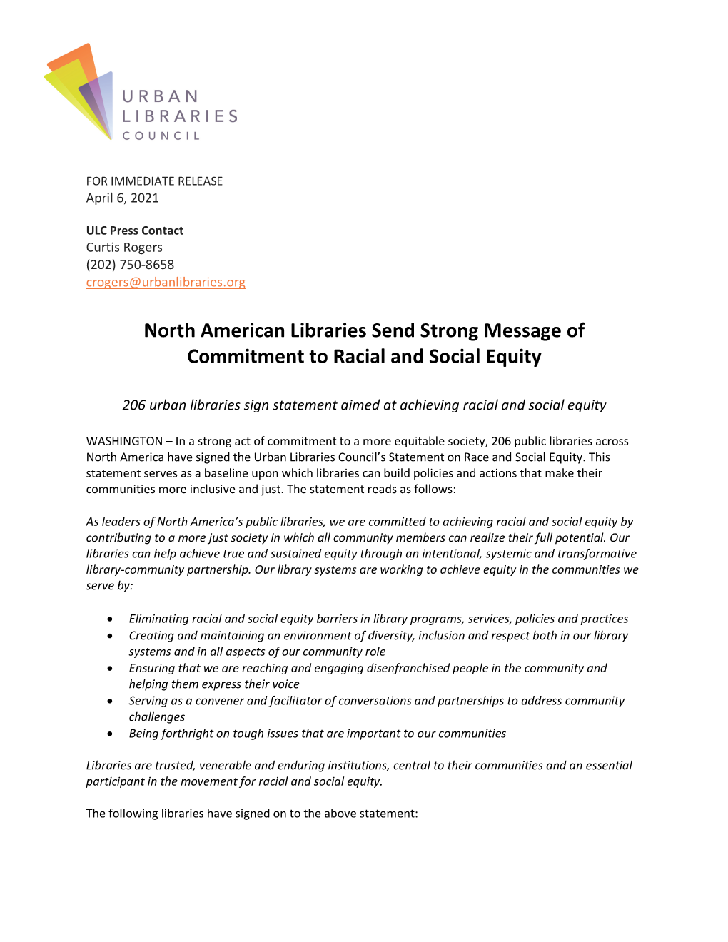 North American Libraries Send Strong Message of Commitment to Racial and Social Equity