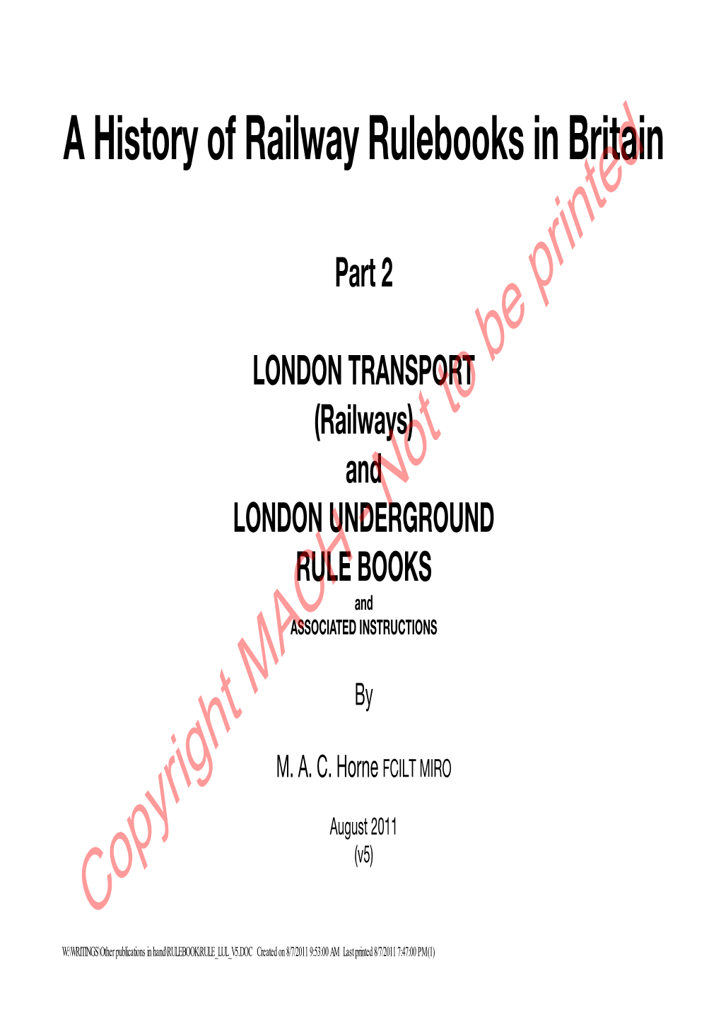 A History of Railway Rulebooks in Britain