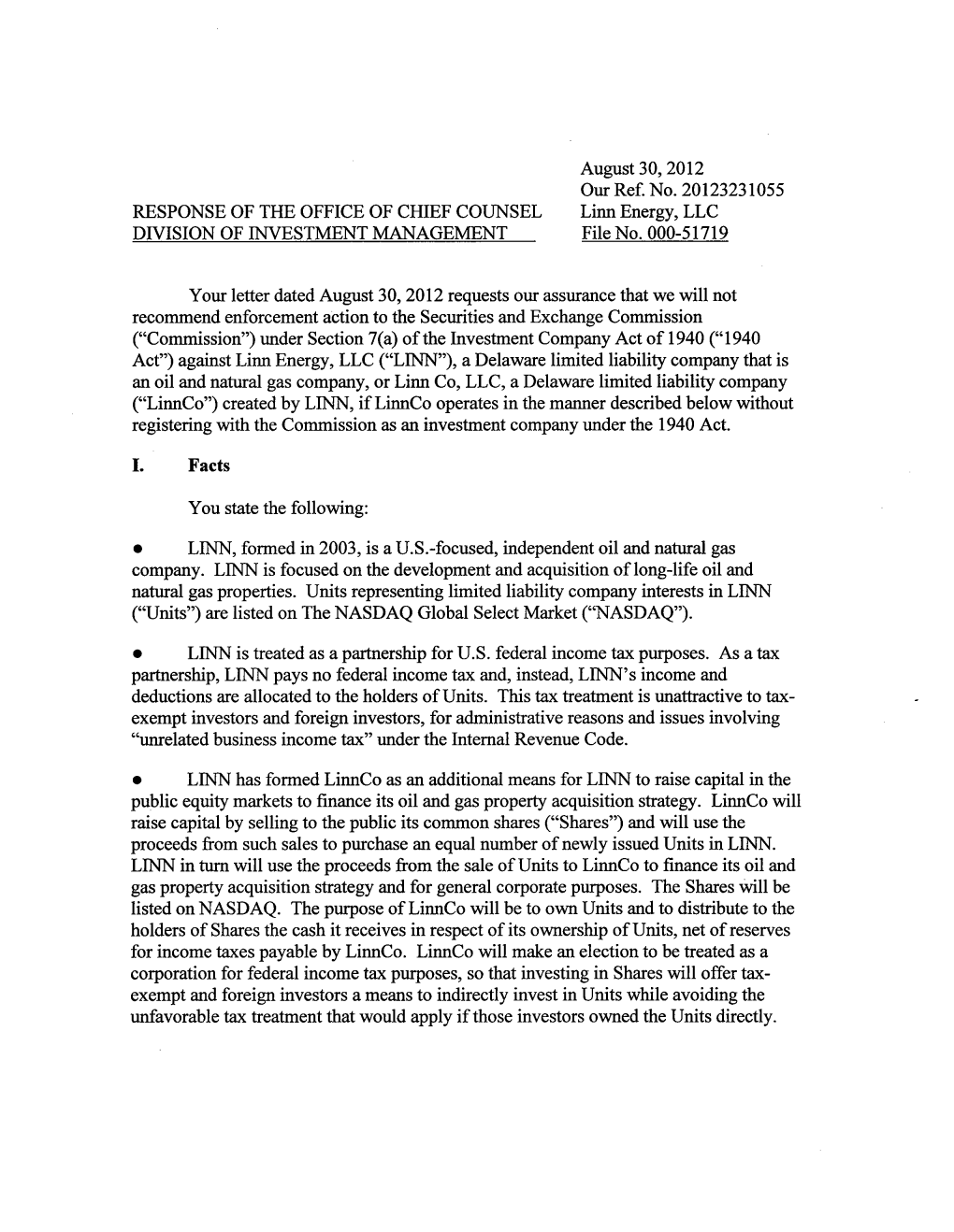 Division of Investment Management No-Action Letter: Linn Energy