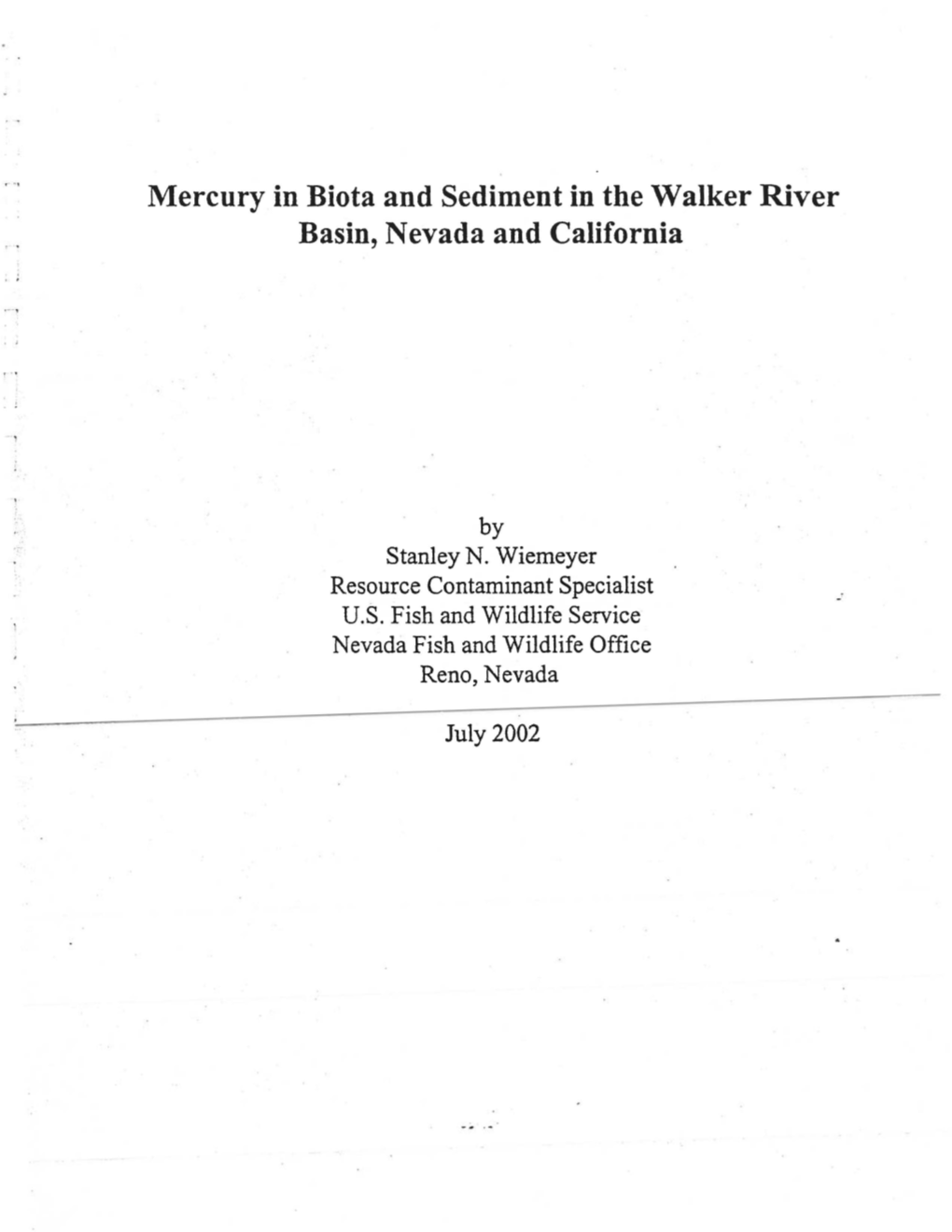 Mercury in Biota and Sediment in the Walker River Basin, Nevada and California