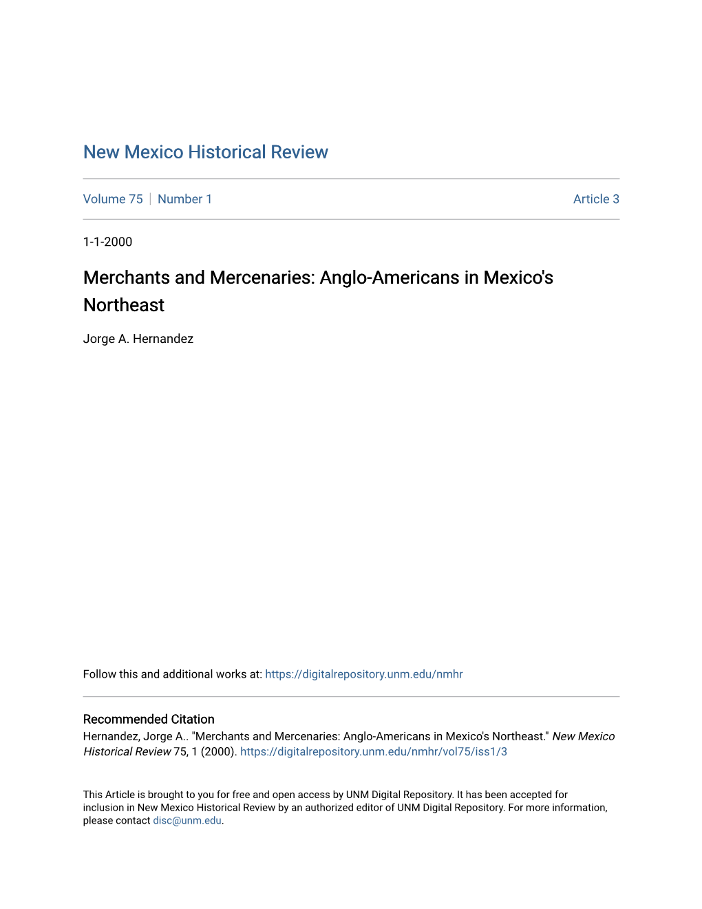 Merchants and Mercenaries: Anglo-Americans in Mexico's Northeast