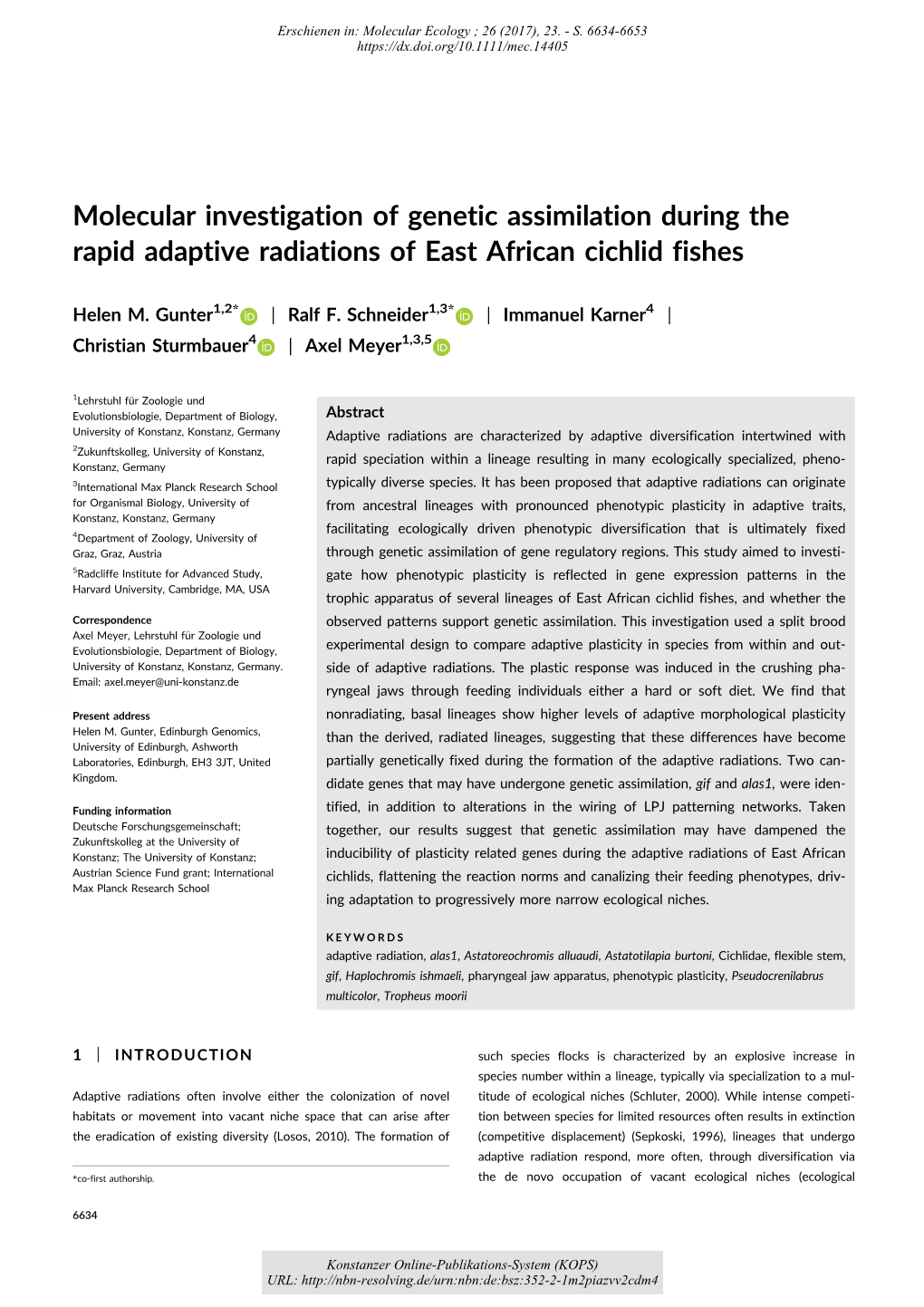 Molecular Investigation of Genetic Assimilation During the Rapid Adaptive Radiations of East African Cichlid Fishes