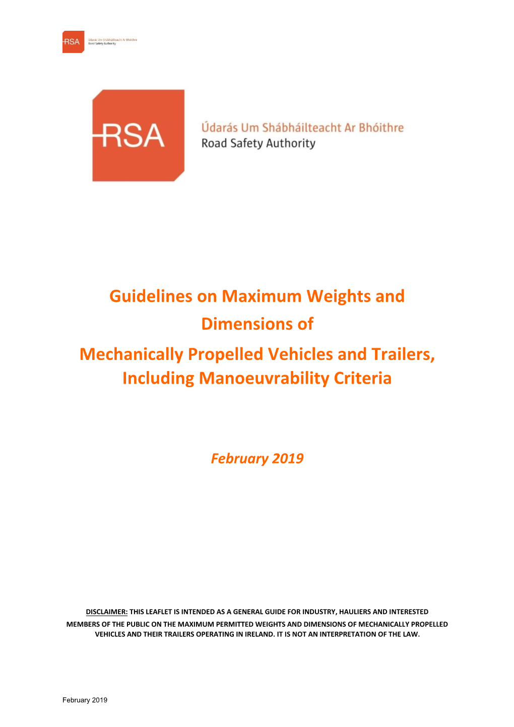 Guidelines on Maximum Weights and Dimensions of Mechanically Propelled Vehicles and Trailers, Including Manoeuvrability Criteria