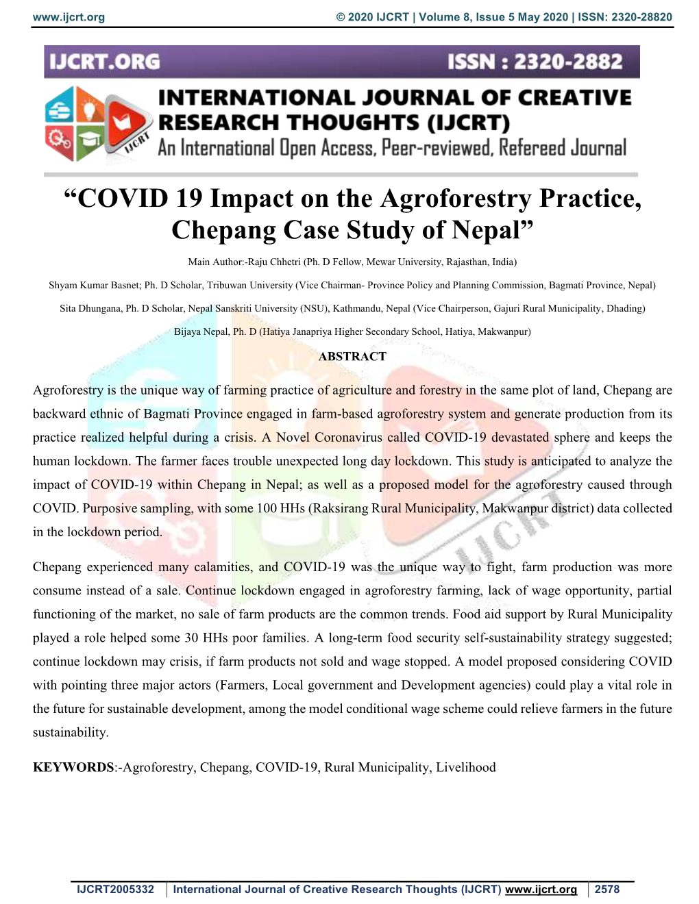 COVID 19 Impact on the Agroforestry Practice, Chepang Case Study of Nepal”