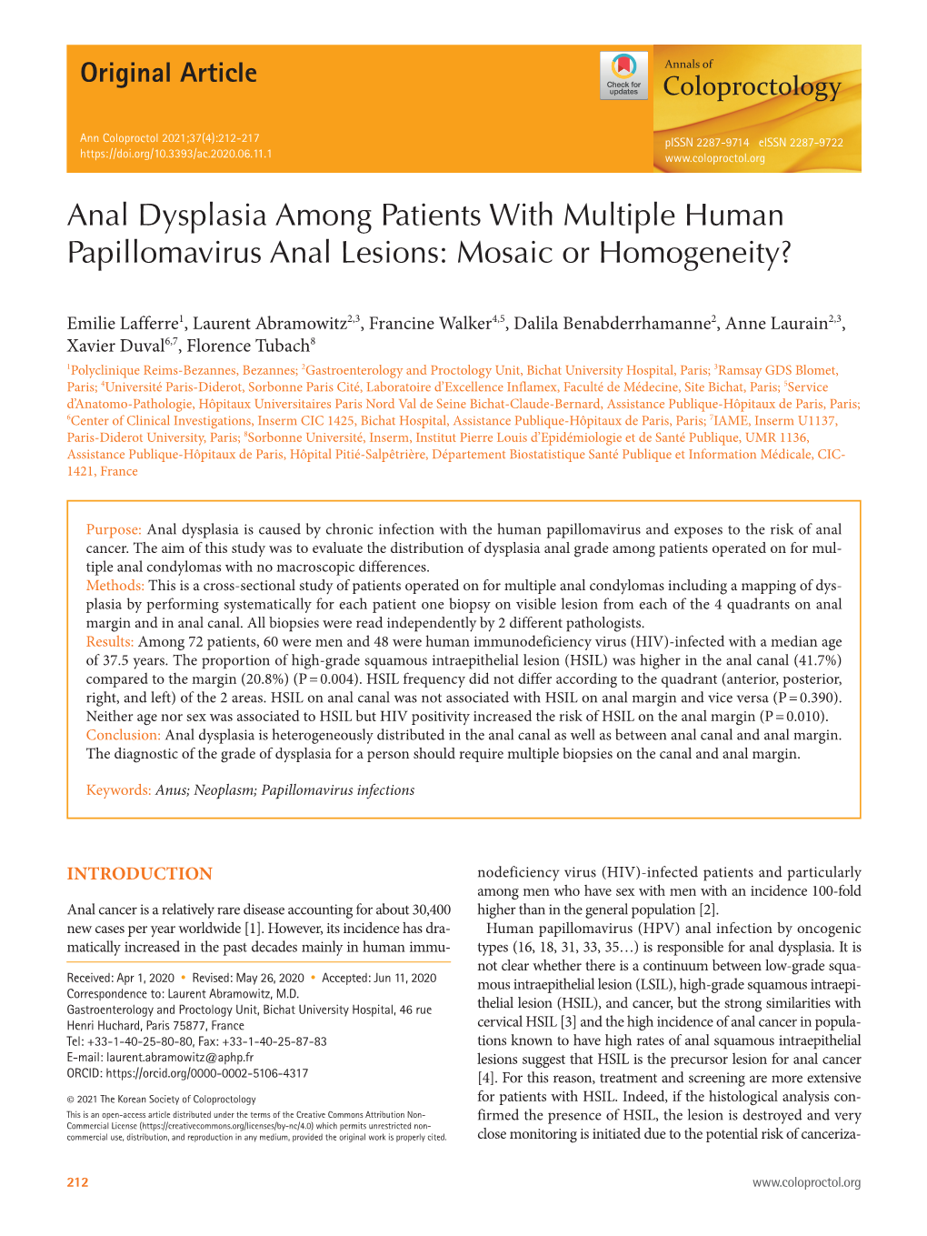 Anal Dysplasia Among Patients with Multiple Human Papillomavirus Anal Lesions: Mosaic Or Homogeneity?