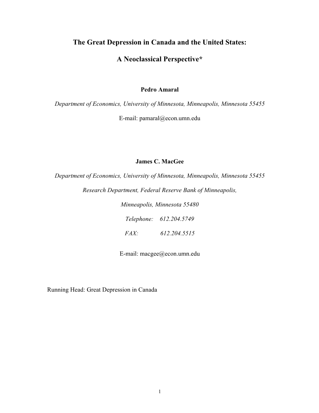 The Great Depression in Canada and the United States