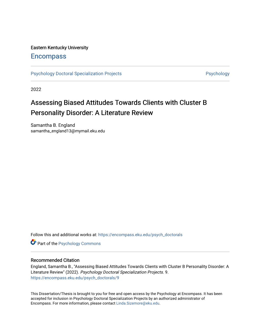 Assessing Biased Attitudes Towards Clients with Cluster B Personality Disorder: a Literature Review