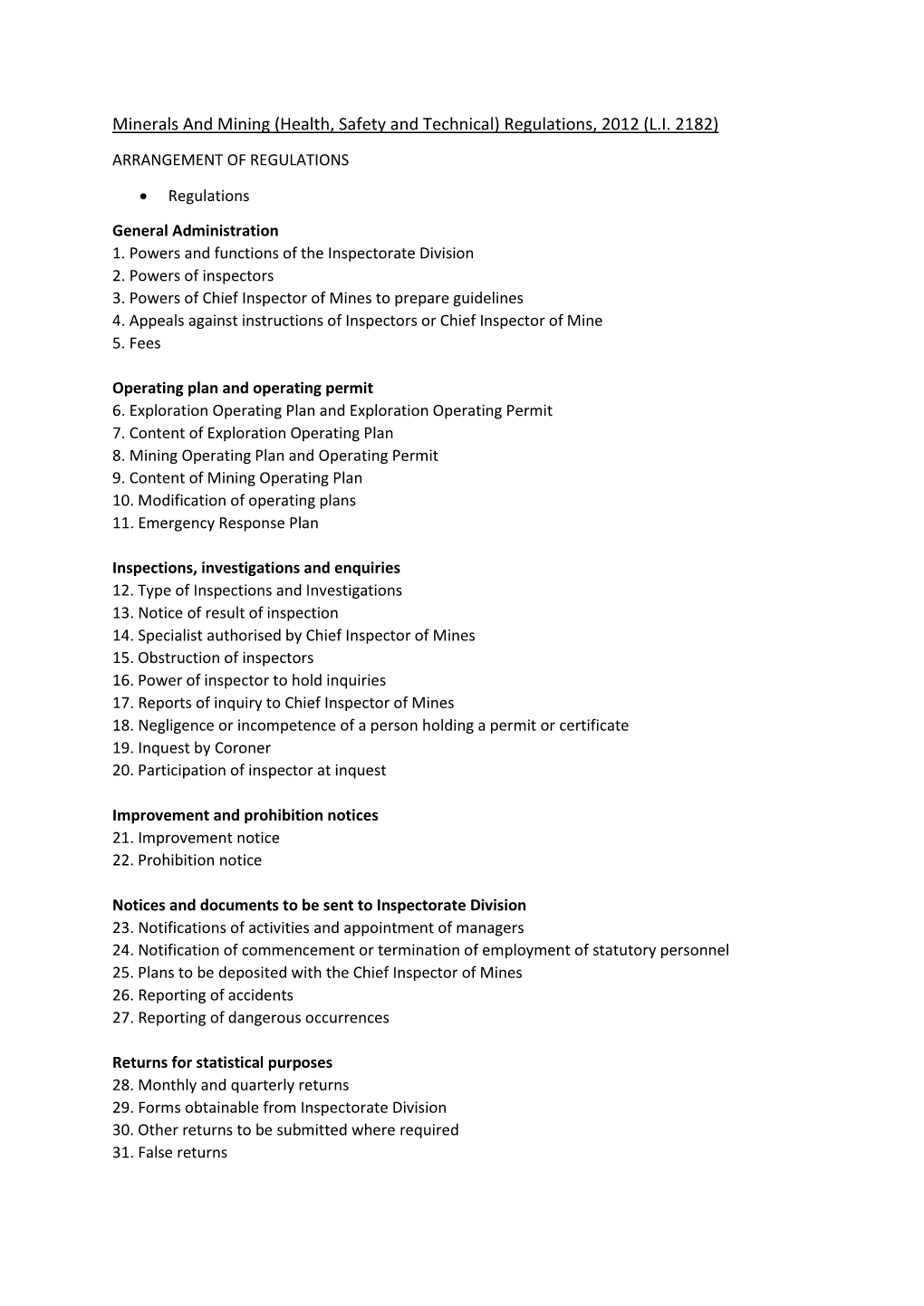 Minerals and Mining (Health, Safety and Technical) Regulations, 2012 (L.I