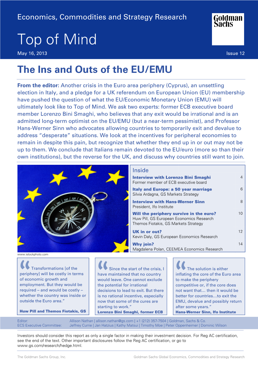 Top of Mind May 16, 2013 Issue 12 the Ins and Outs of the EU/EMU