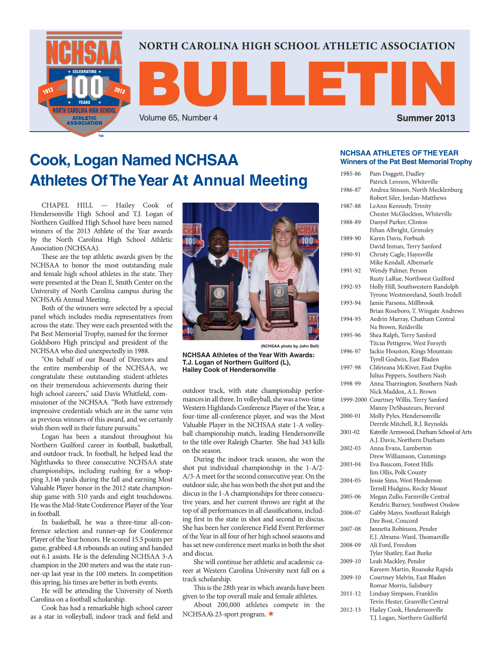 Cook, Logan Named NCHSAA Athletes of the Year at Annual Meeting