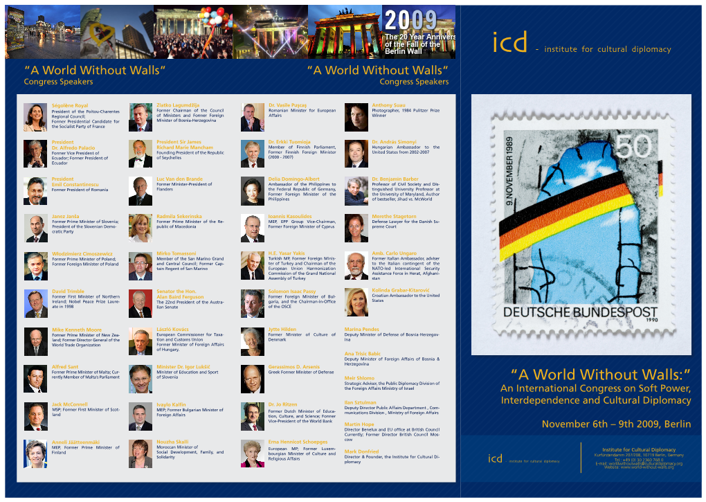 “A World Without Walls:” Strategic Adviser, the Public Diplomacy Division of the Foreign Affairs Ministry of Israel an International Congress on Soft Power