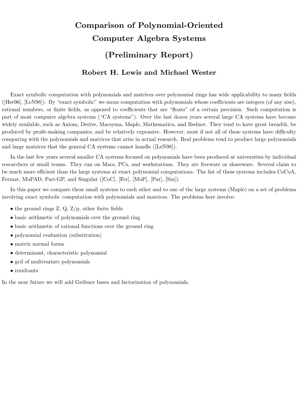 Comparison of Polynomial-Oriented Computer Algebra Systems