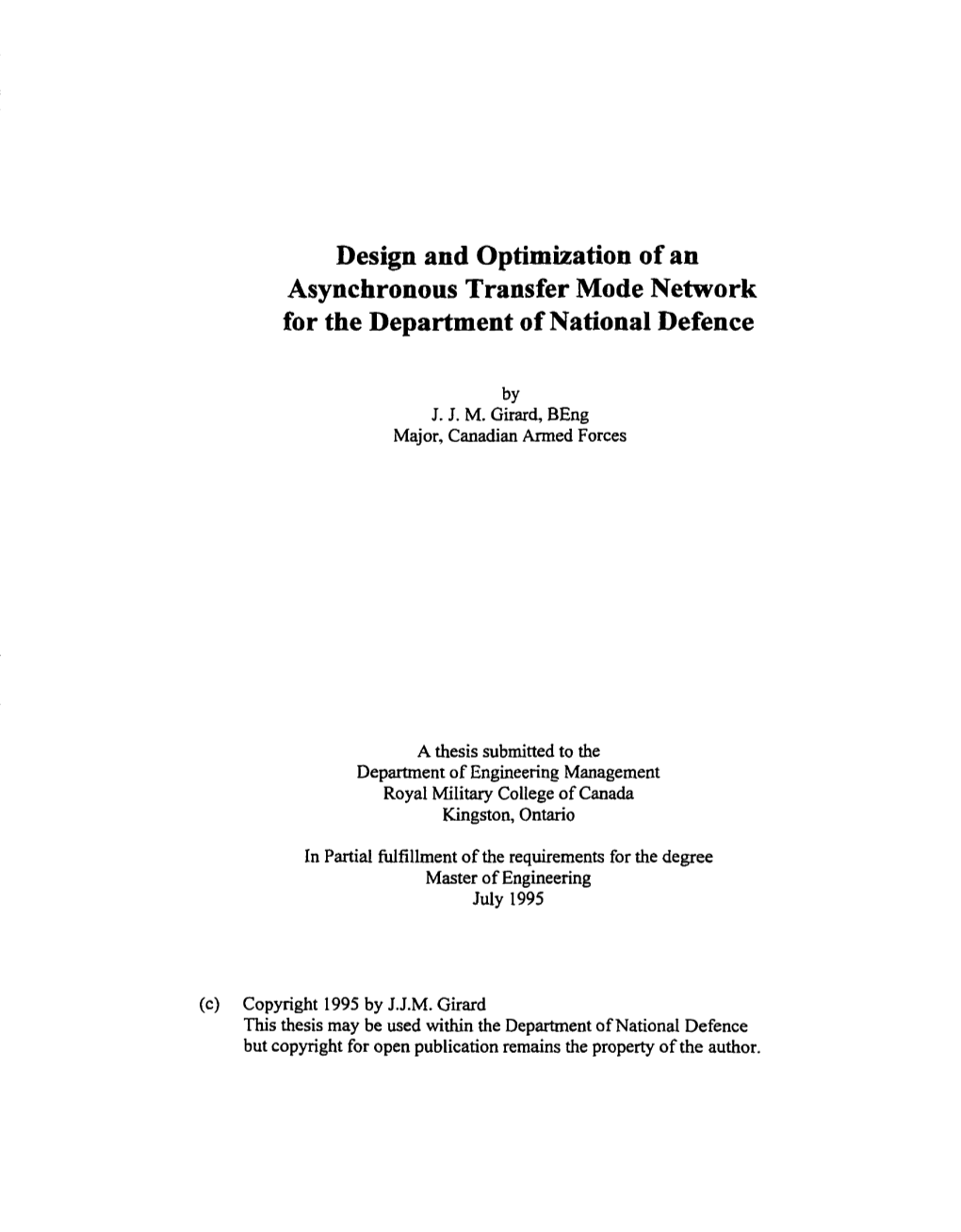 Asynchronous Transfer Mode Network for the Department of National Defence
