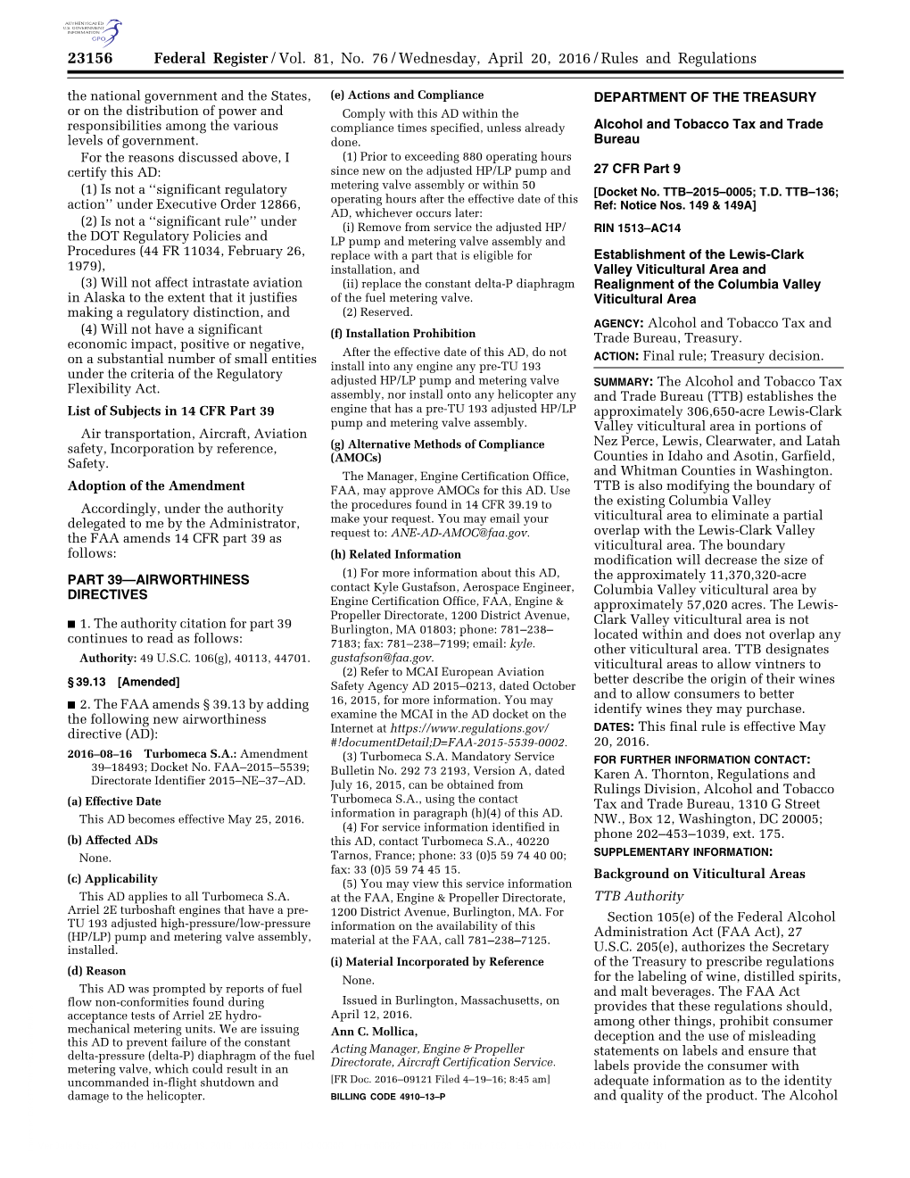 Federal Register/Vol. 81, No. 76/Wednesday, April 20, 2016/Rules and Regulations