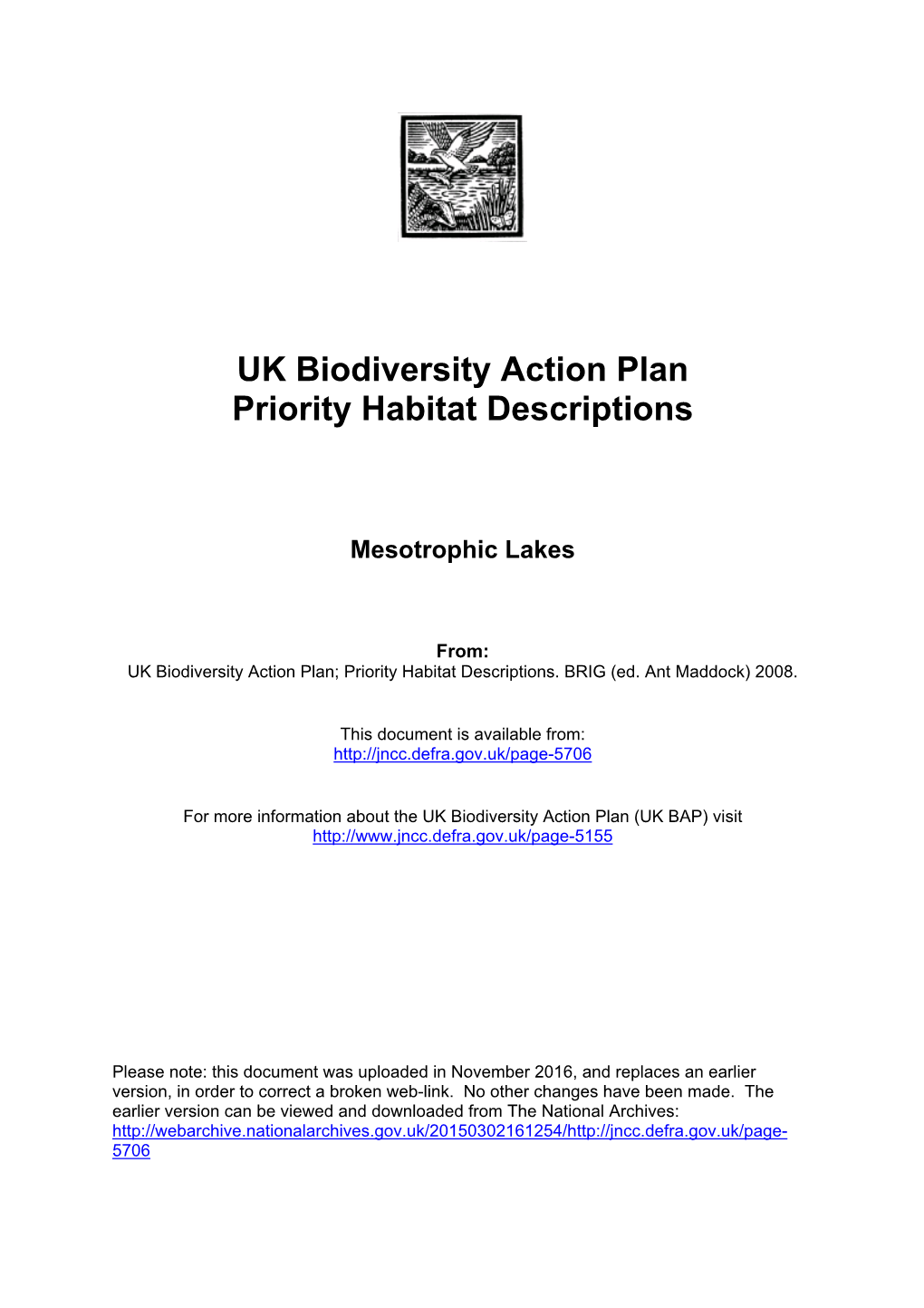 Mesotrophic Lakes (UK BAP Priority Habitat Description)