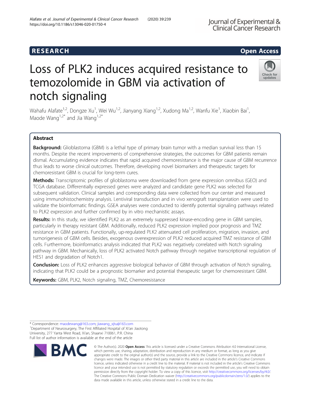 Loss of PLK2 Induces Acquired Resistance to Temozolomide in GBM