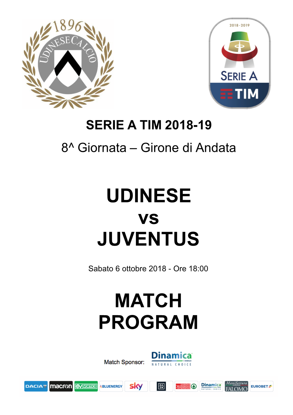 UDINESE Vs JUVENTUS MATCH PROGRAM