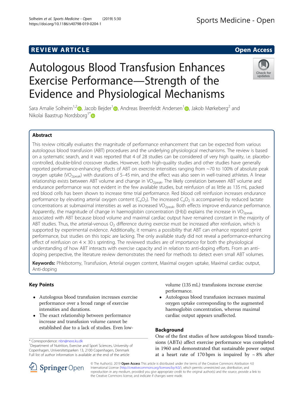 Autologous Blood Transfusion Enhances Exercise Performance