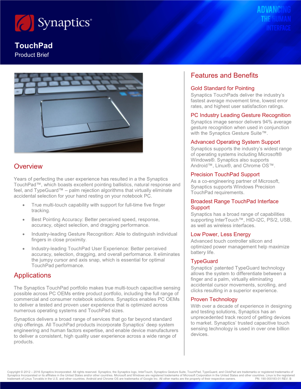 Touchpad Product Brief | Synaptics