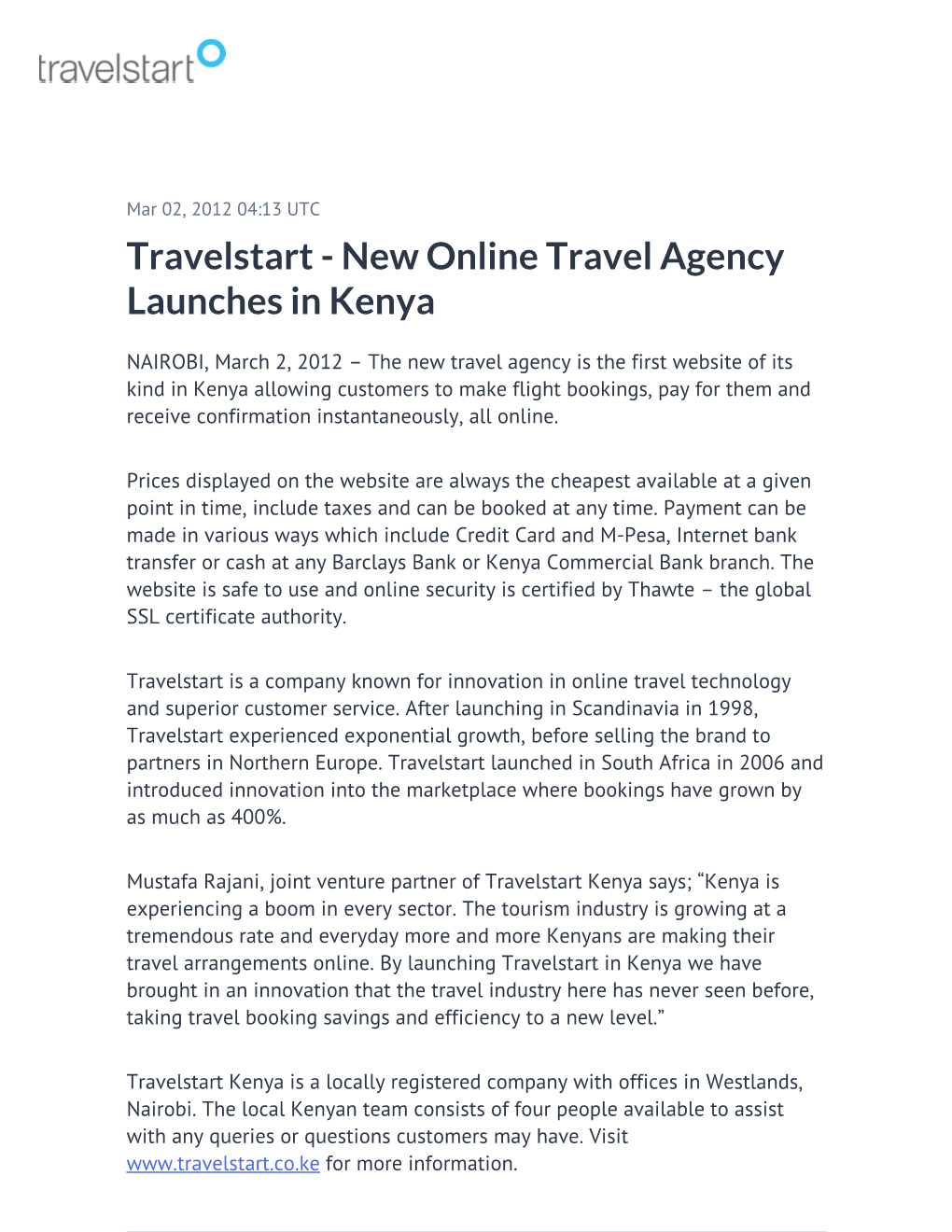 Travelstart - New Online Travel Agency Launches in Kenya