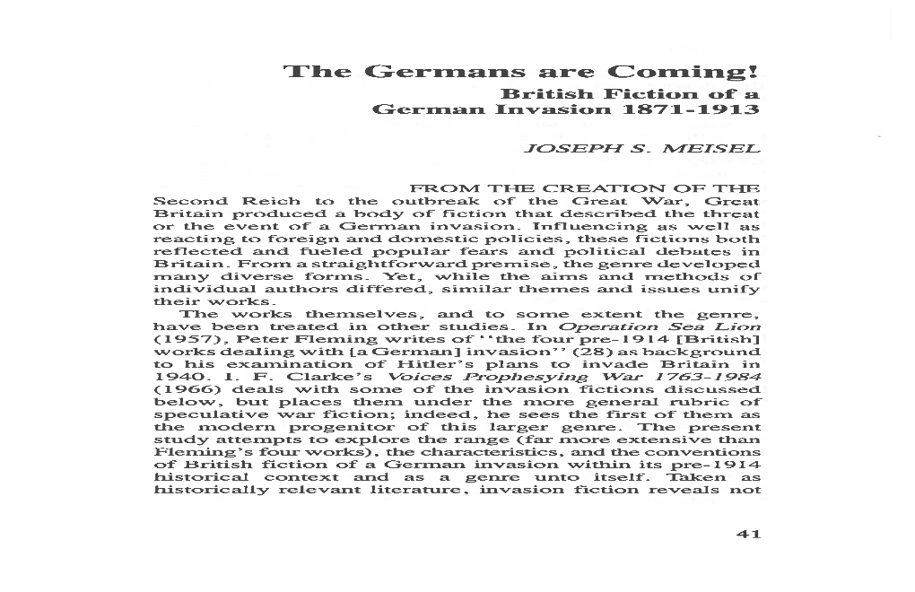 The Germans Are Coming! British Fiction of a German Invasion 1871-1913