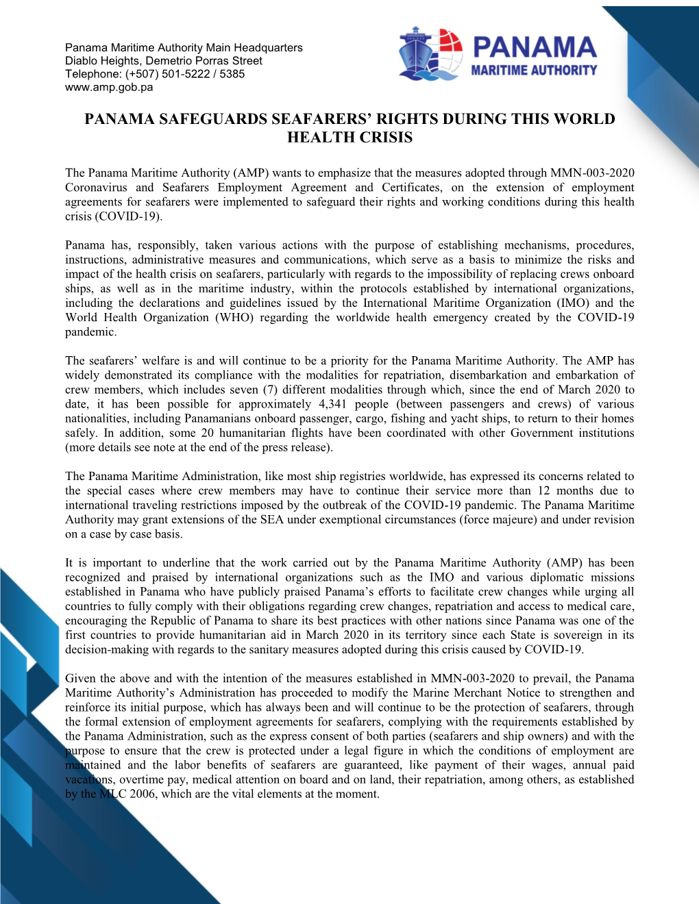 Panama Safeguards Seafarers' Rights During