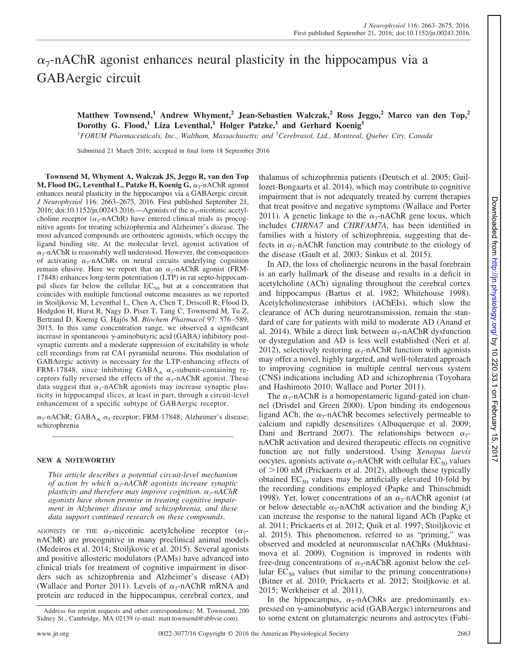 Α7-Nachr Agonist Enhances Neural Plasticity in the Hippocampus Via a Gabaergic Circuit