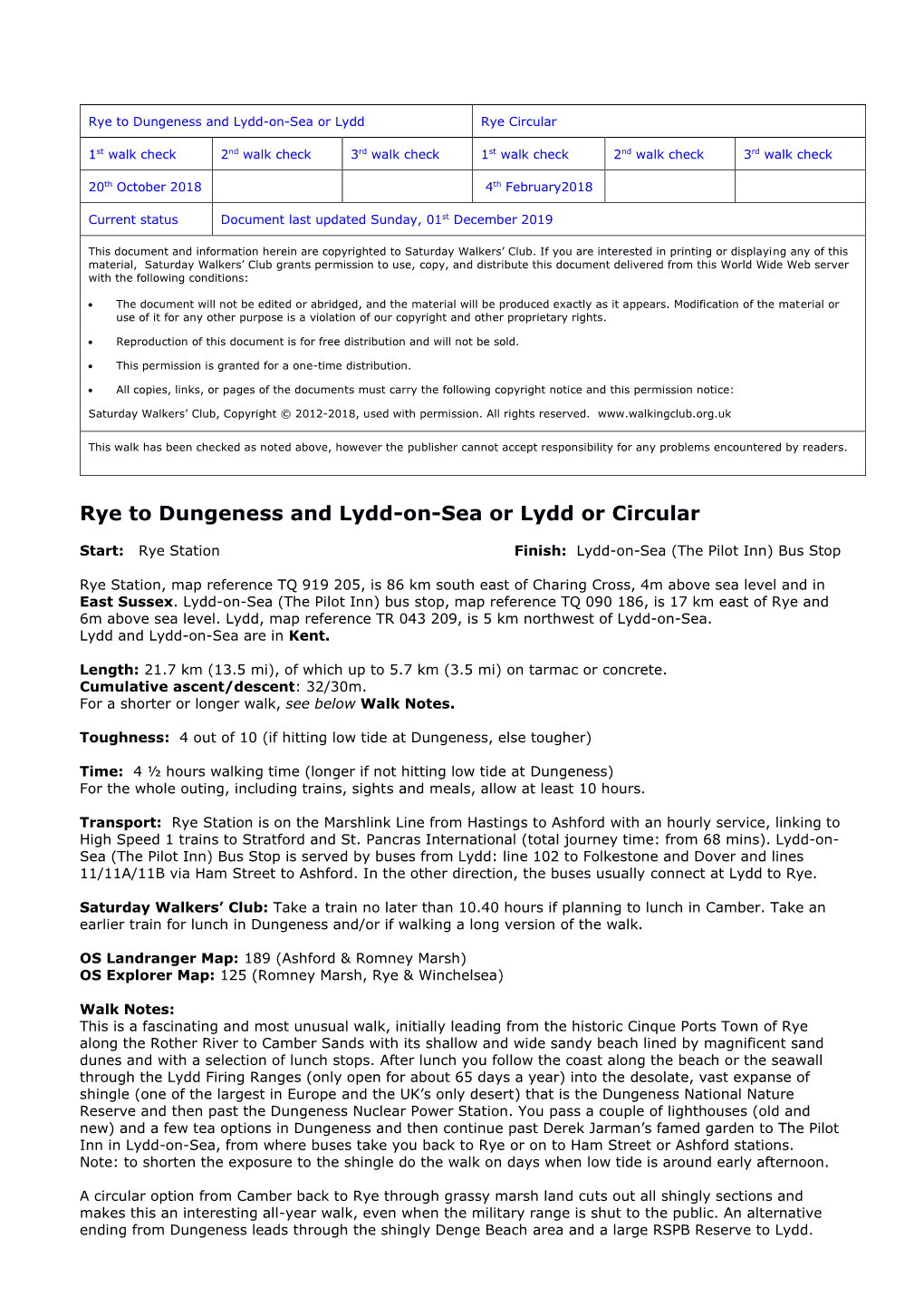 Rye to Dungeness and Lydd-On-Sea Or Lydd Or Circular