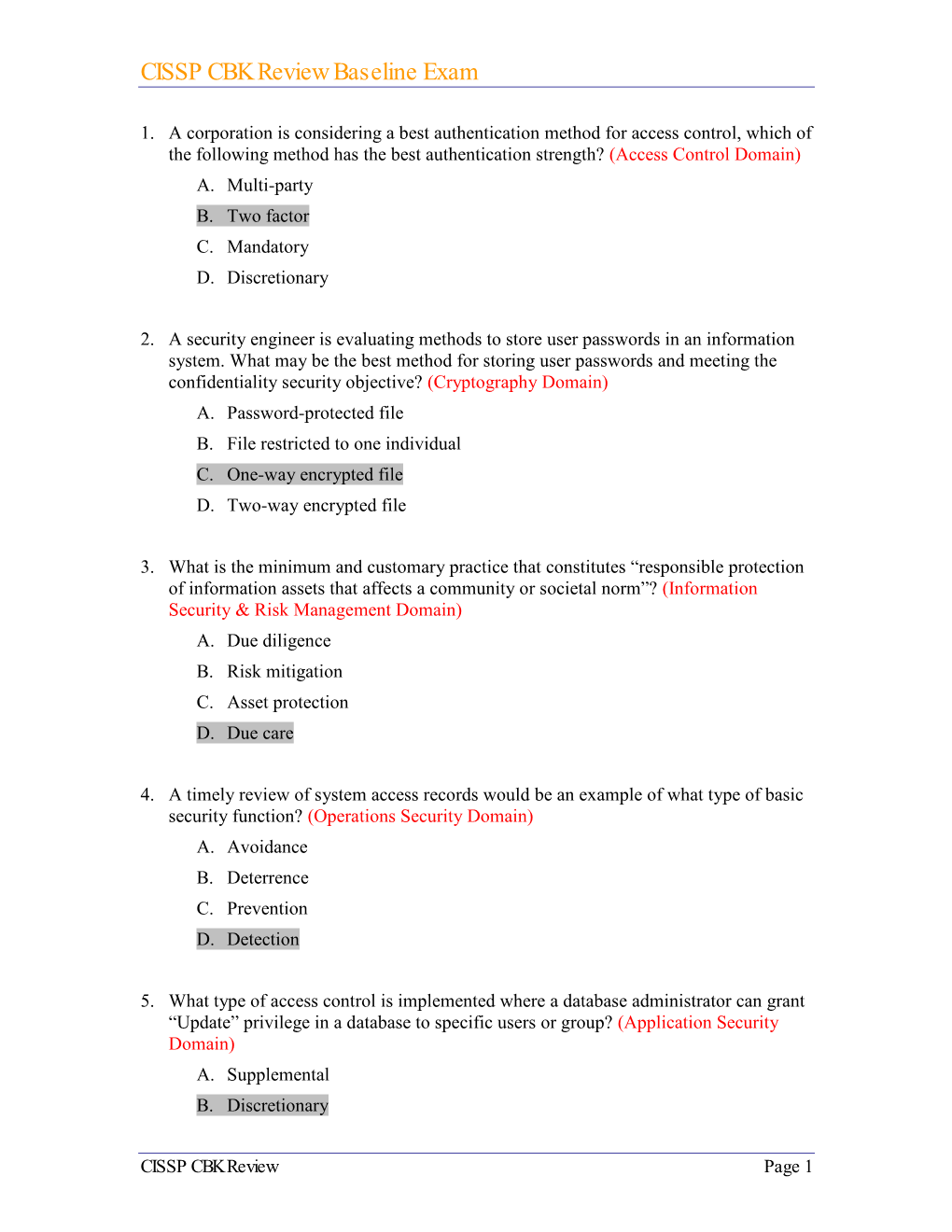 CISSP CBK Review Baseline Exam