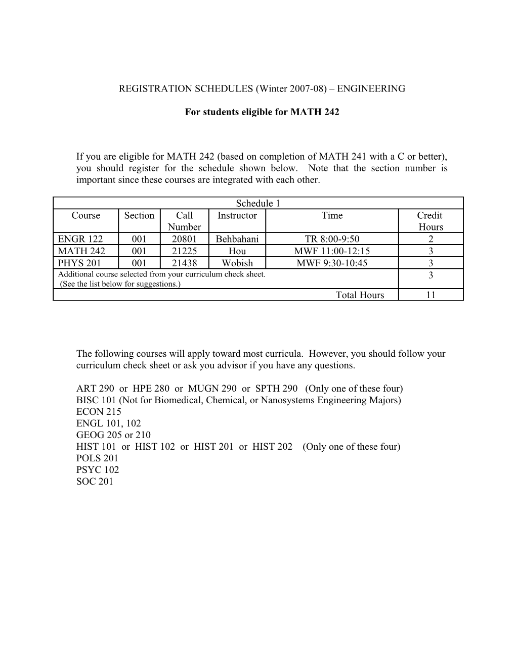 If You Are Eligible for Math 240 (Based on ACT-Math 26 Or Placement Test Results), You