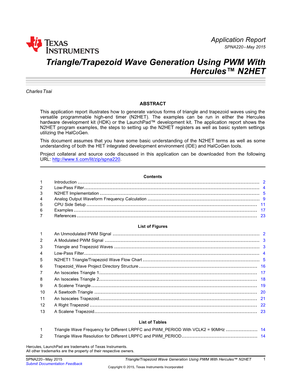 Triangle/Trapezoid Wave Generation Using PWM with Hercules™ N2HET